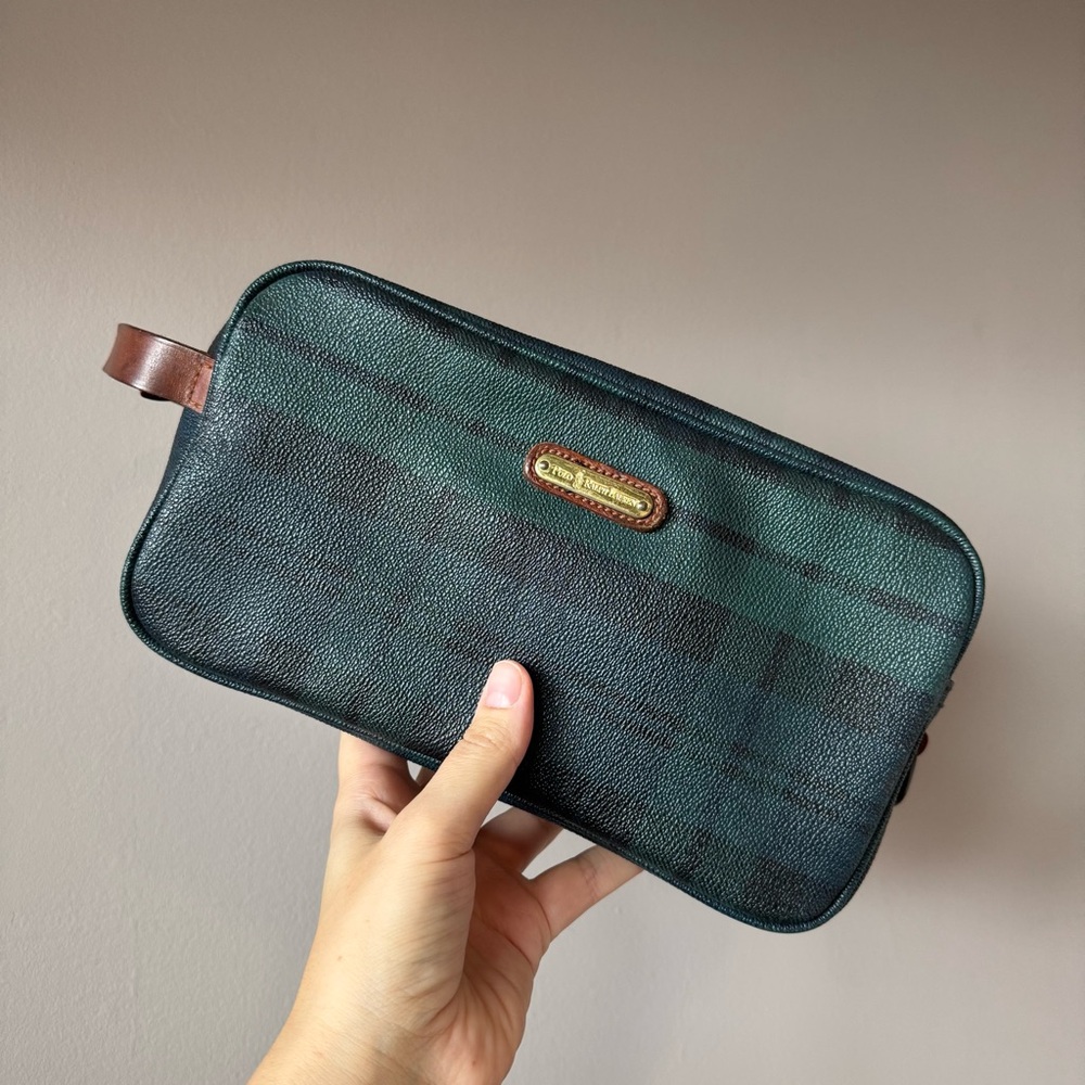 Polo by Ralph Lauren Green and Black Striped Leather Pouch
